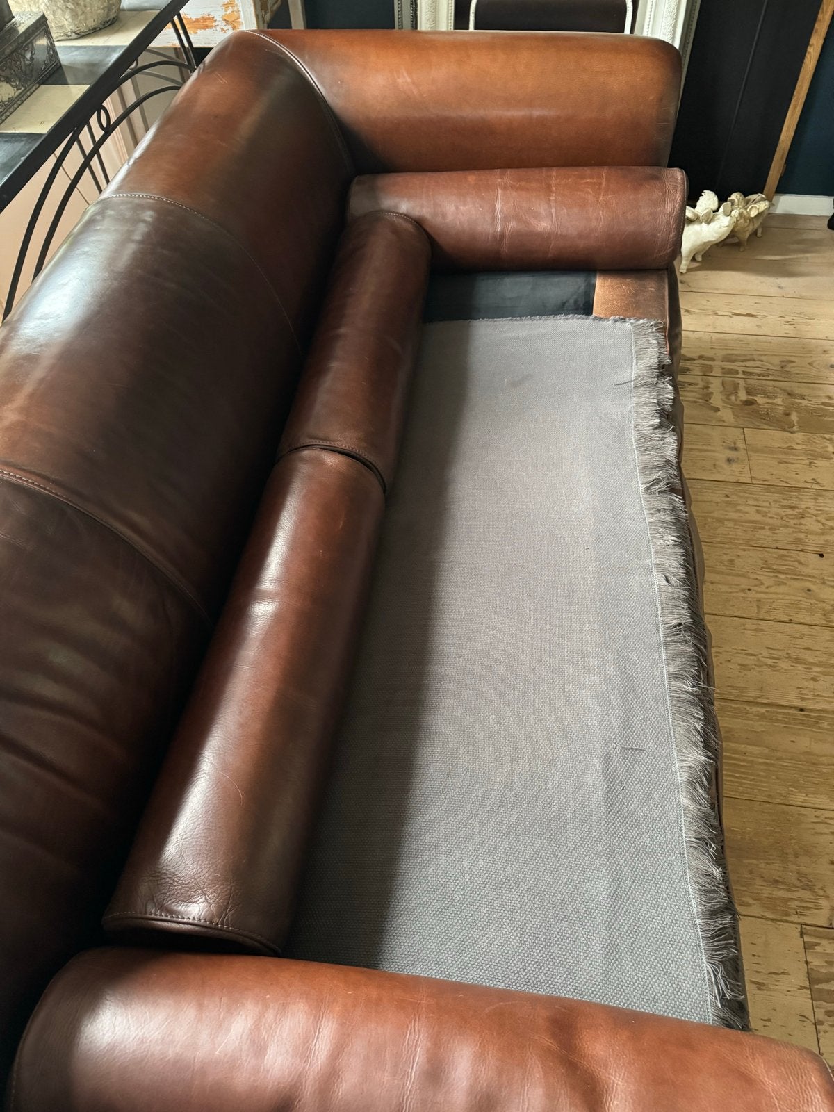 Baxter Driezitter Leren Bank - Cognac Kleur, Ophalen, Gebruikt, Driepersoons, Rechte bank
