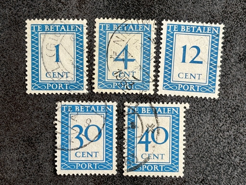 1946-58 NVPH P80,82,89,97,99a Port verticaal watermerk, Postzegels en Munten, Ophalen of Verzenden, Na 1940, Gestempeld