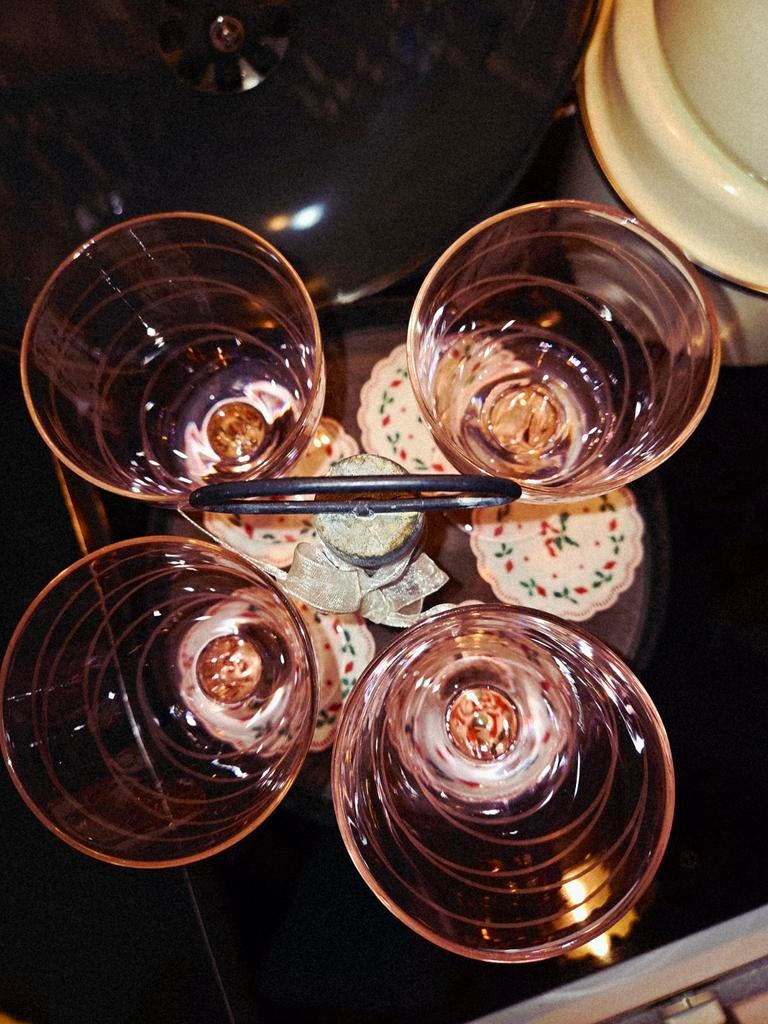 Mooie Roze Kristallen Wijnglazen Set, Ophalen of Verzenden