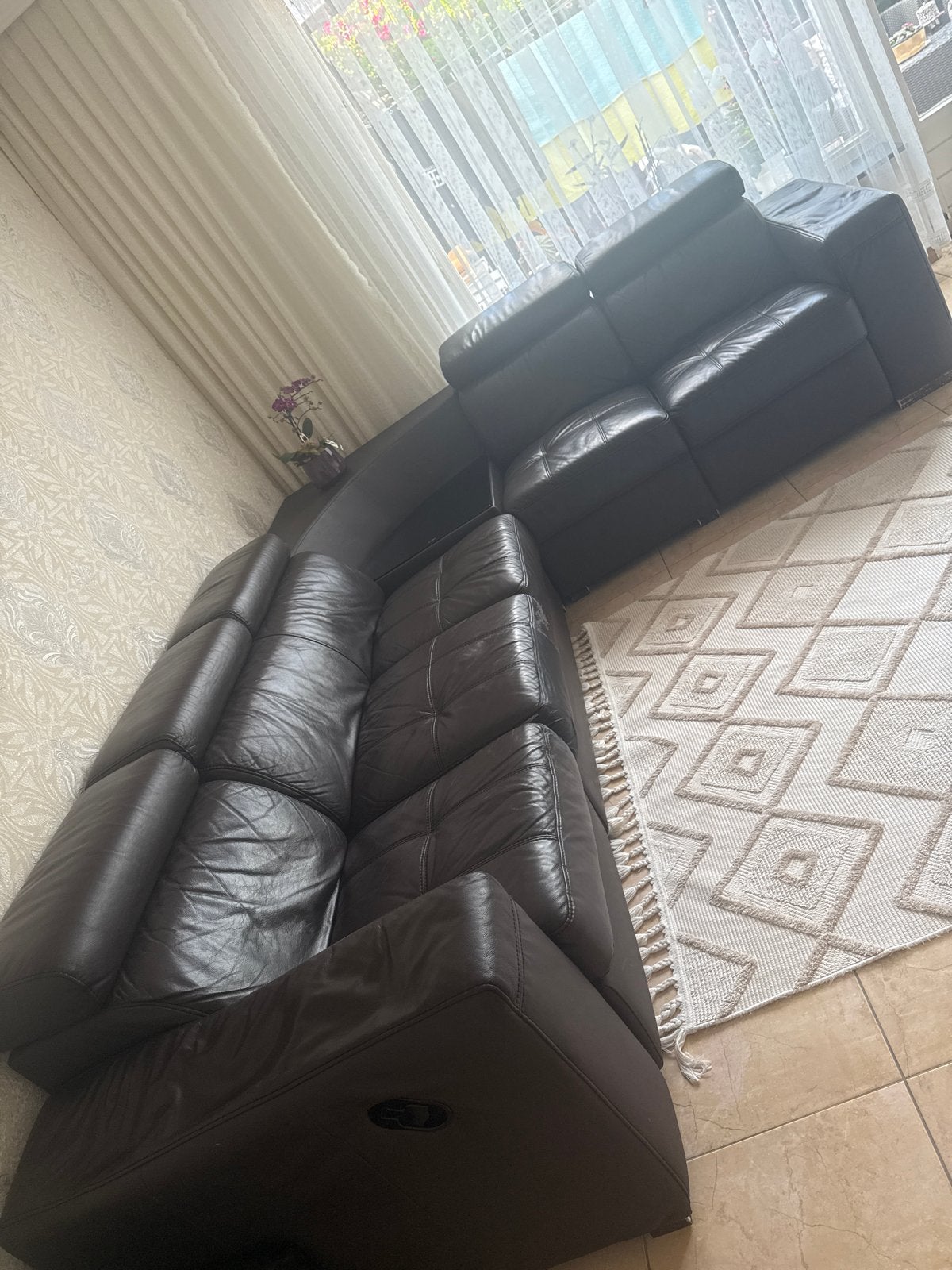 Echte Lederen Hoekbank met Relaxfunctie, Huis en Inrichting, Ophalen, Gebruikt, Leer