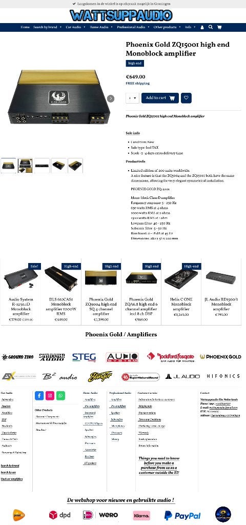 Phoenix Gold ZQ15001 high end Monoblok versterker 1500W RMS, Hifi-Focus, Aalsmeerderweg 173 1432 CL, Aalsmeer, Nieuw, Ophalen of Verzenden