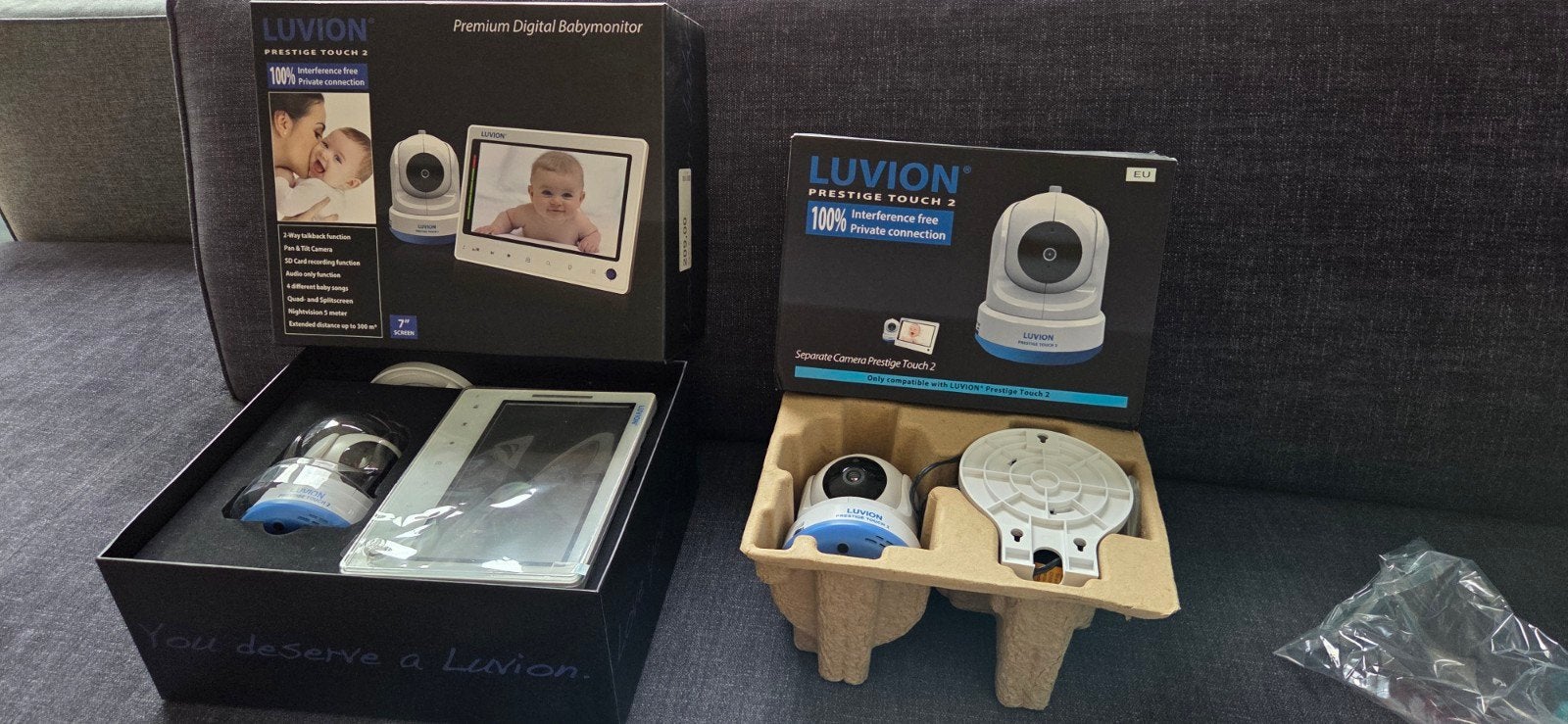 Luvion Prestige Touch 2 Babyfoon met 2 camera's, Kinderen en Baby's, Babyfoons, Ophalen of Verzenden, Zo goed als nieuw, Minder dan 100 meter