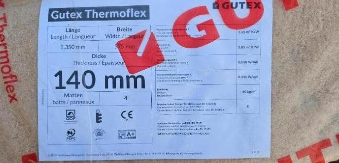 Thermoflex / Gutex isolatieplaten RD 3.85 - 140 mm Houtvezel, Doe-het-zelf en Verbouw, Isolatie en Afdichting, Nieuw, Muurisolatie