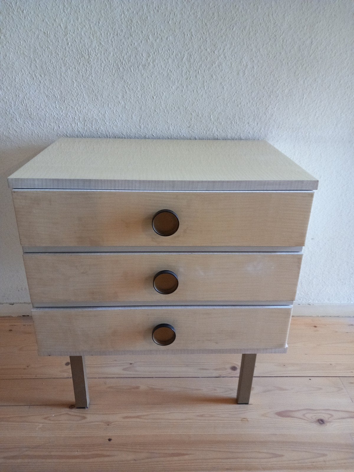 Set van 2 vintage nachtkastjes in Scandinavische design, Gebruikt, 65 cm of meer, Hout, 55 tot 70 cm