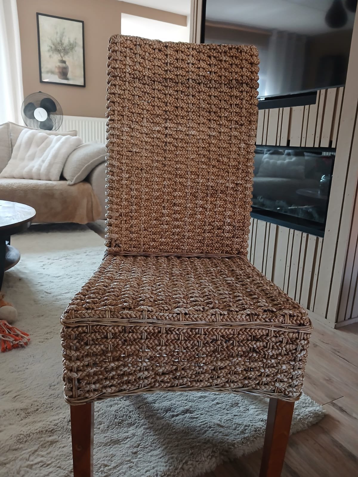 6 zware rieten stoelen van bananenblad, Gebruikt, Bruin, Riet of Rotan, Ophalen of Verzenden