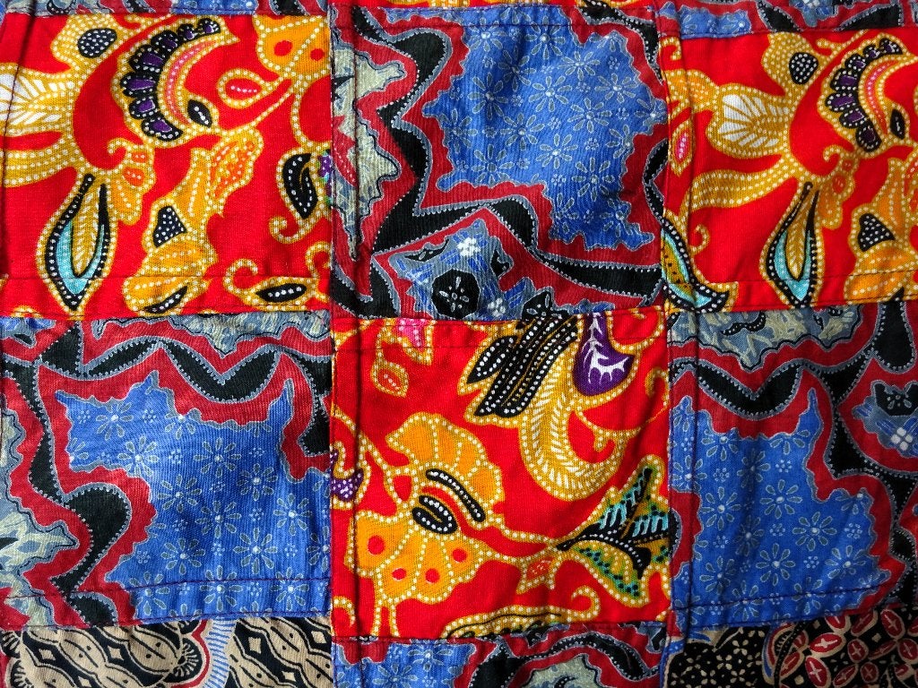 Katoenen veelkleurige batik print patchwork lap 100 x 108 cm, Gebruikt, Overige kleuren, Verzenden, 30 tot 120 cm