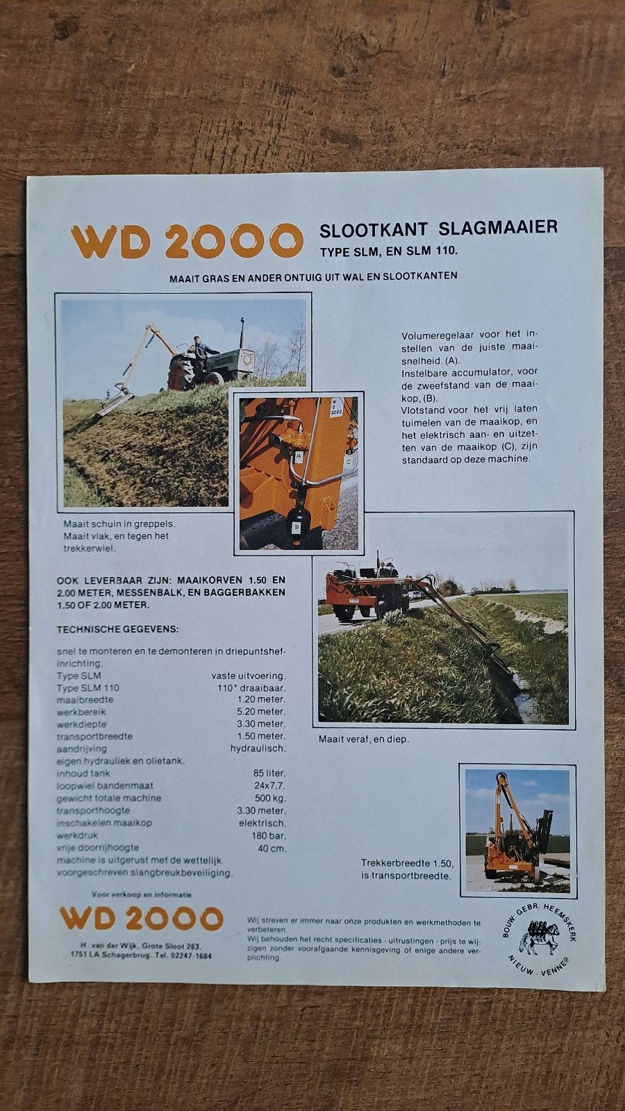 folder WD slootkant slagmaaier, maaikorven voor tractor, Ophalen of Verzenden, Zo goed als nieuw, Folder