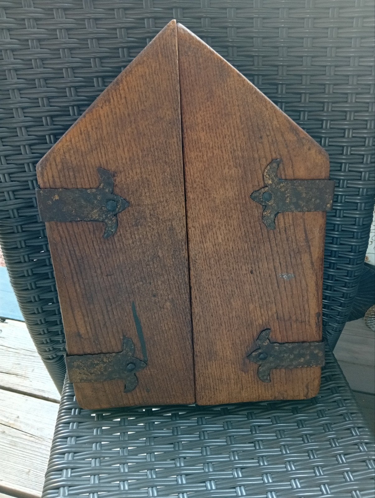 Antiek houten drieluik met religieuze houtsnijwerken, Ophalen of Verzenden