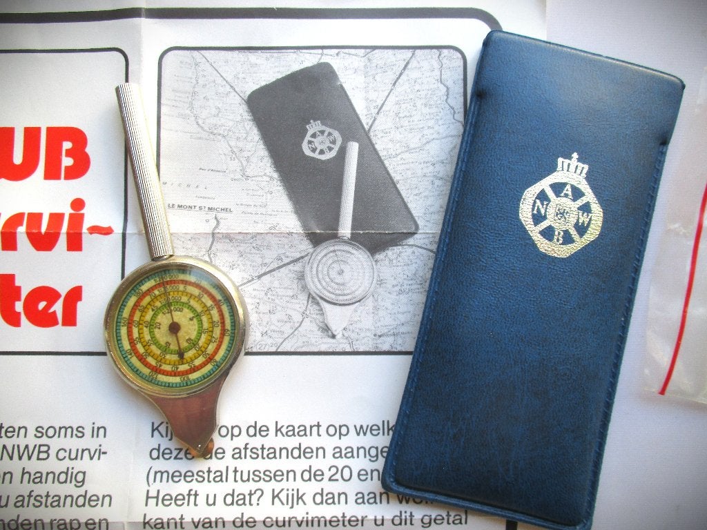 Curvimeter~Opisometer~Vintage Kaartmeter + Etui ANWB + uitle, Ophalen of Verzenden