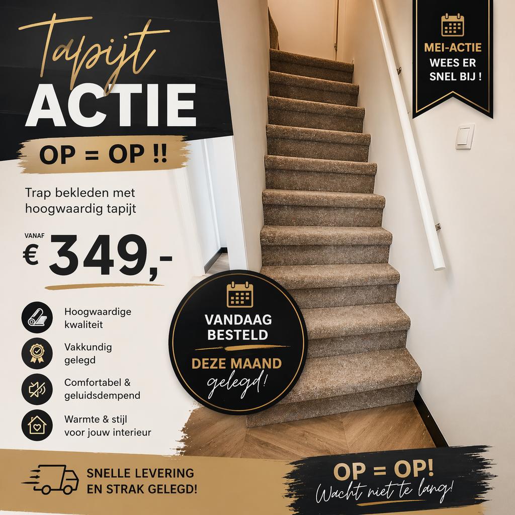 Tapijt actie: Trap bekleden met hoogwaardig tapijt, Bruin, Overige vormen, Nieuw, 200 cm of meer