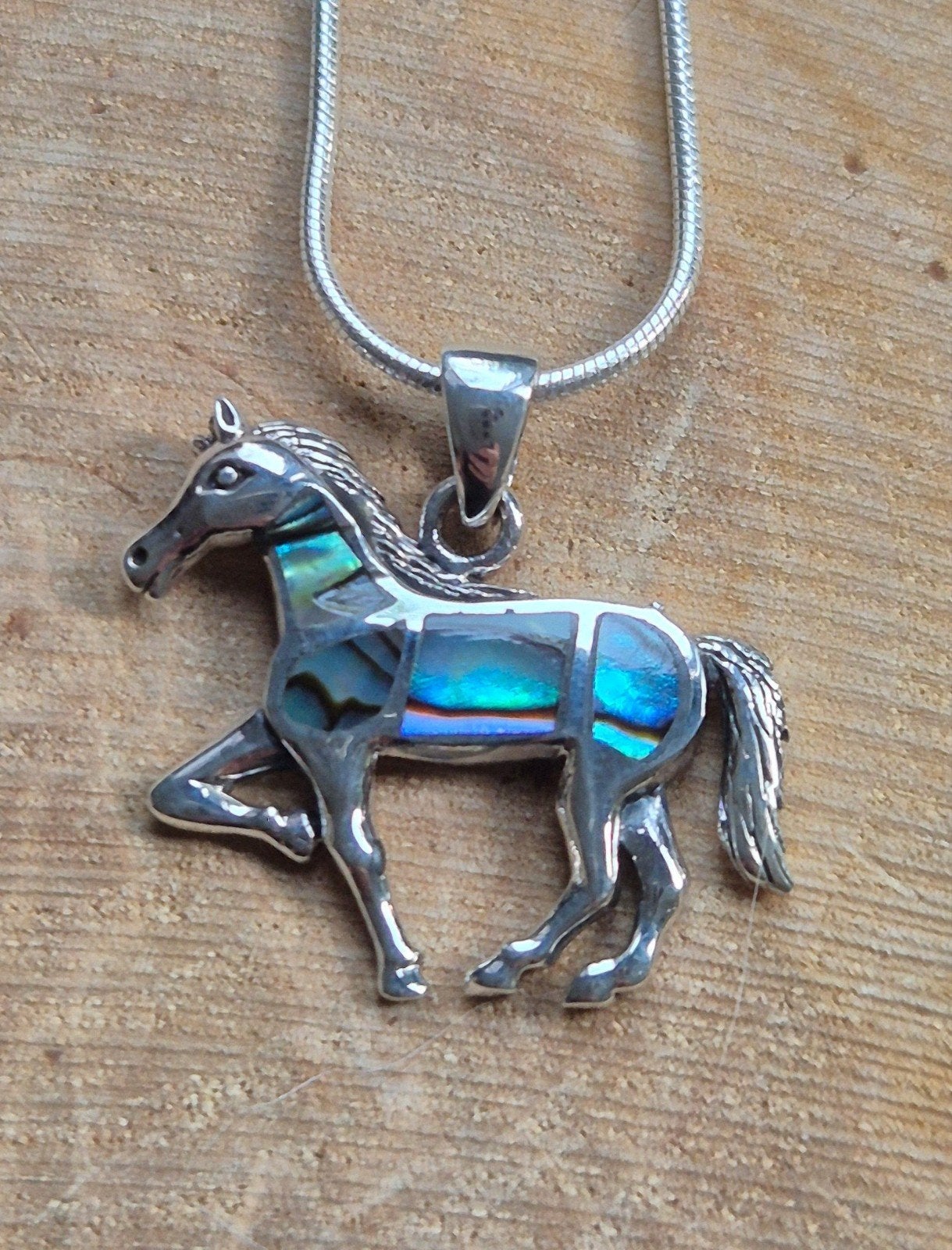 Zilveren kettinghanger Paard met Abalone, Blauw, Nieuw, Ophalen of Verzenden, Dier