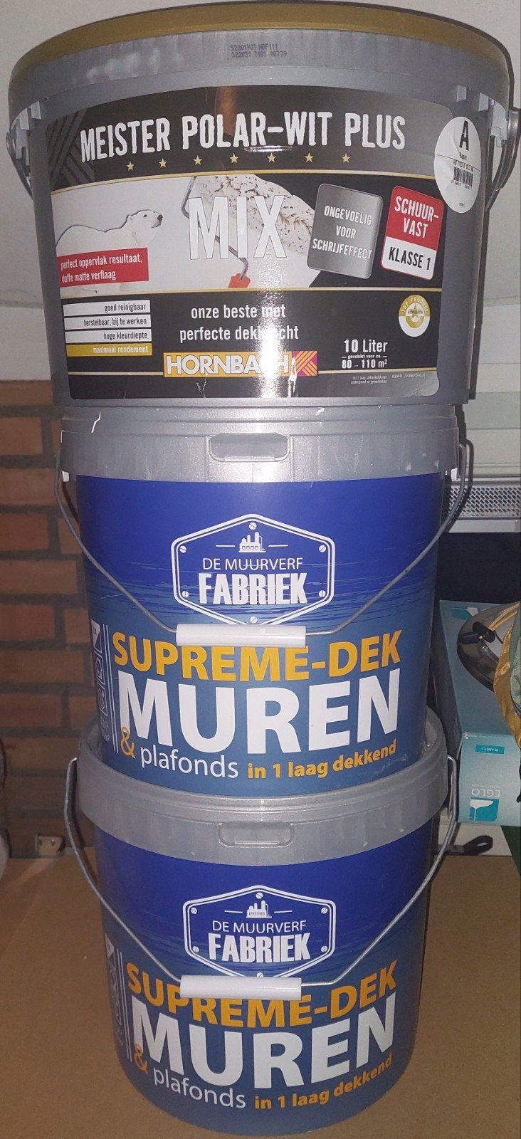 3 emmers muurverf a 10 liter Ral 9010, 10 tot 15 liter, Ophalen, Nieuw, Wit