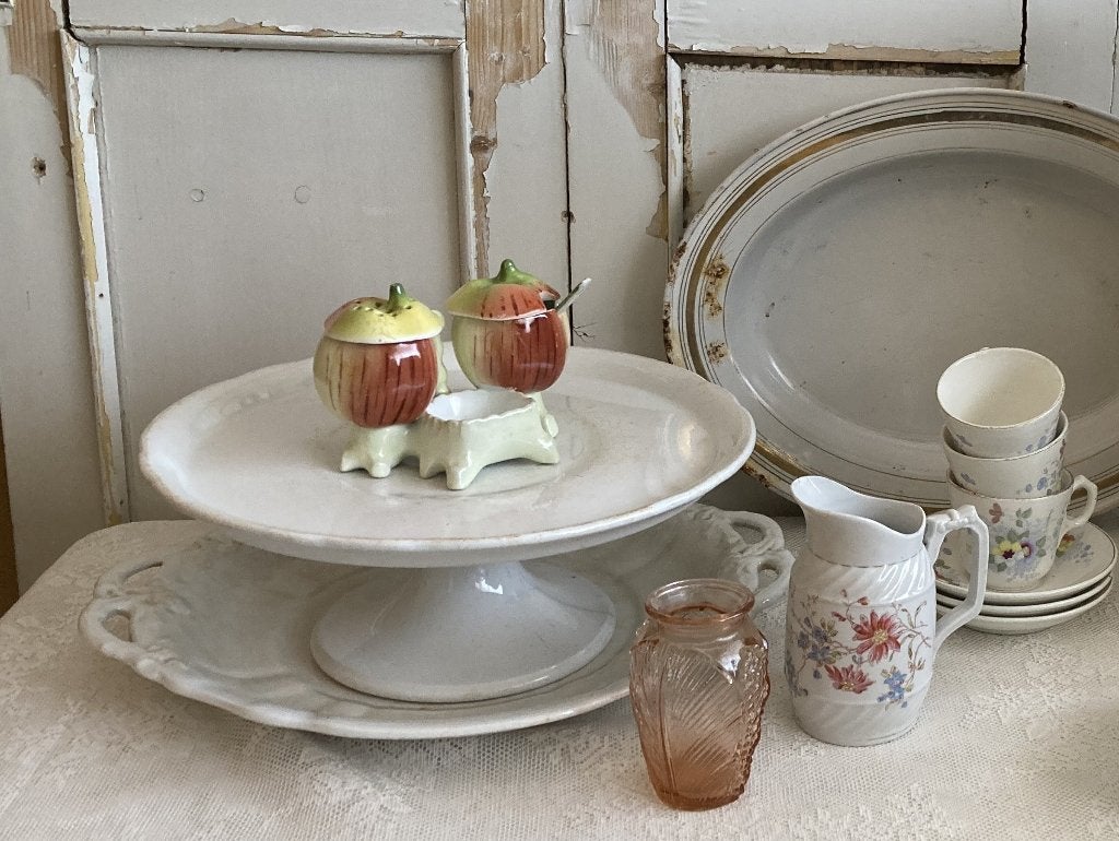 Brocante emaille ovale schaal - ronde schaal (Regout), Ophalen