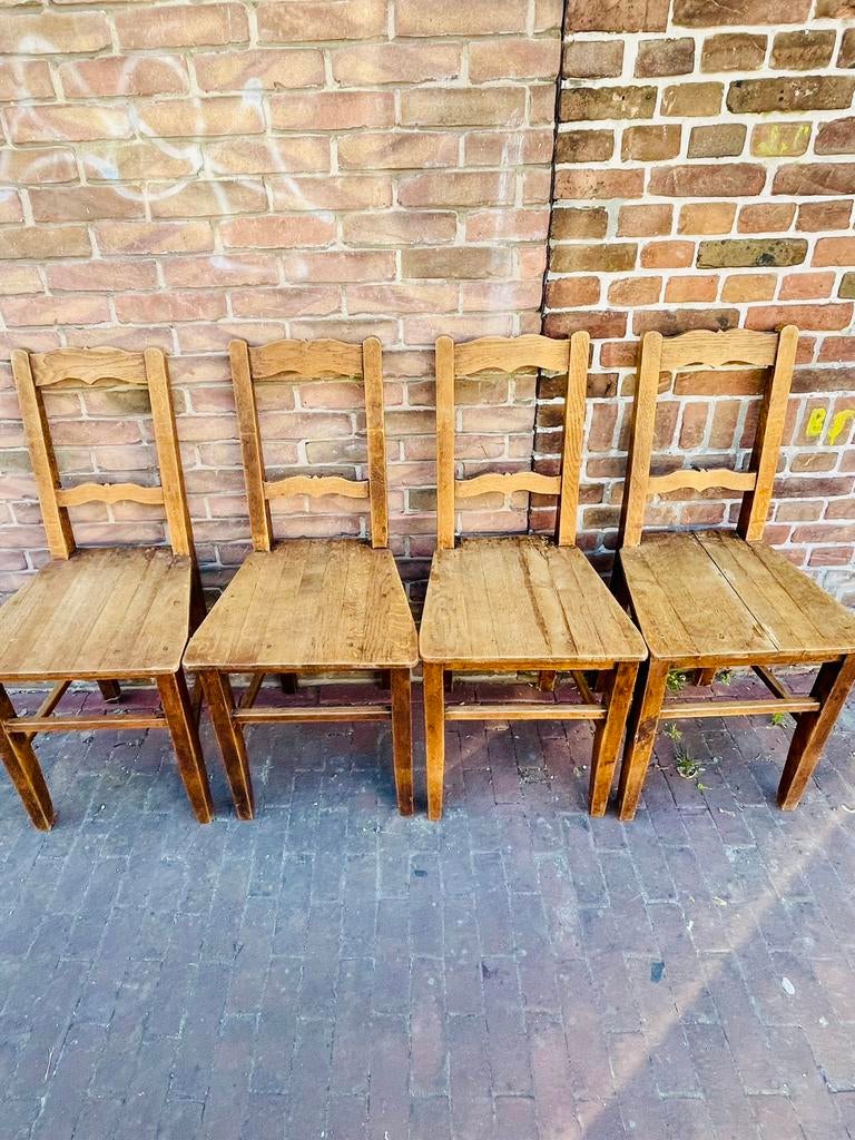 Set van 4 massief houten Franse stoelen, Ophalen, Gebruikt, Bruin, Landelijk