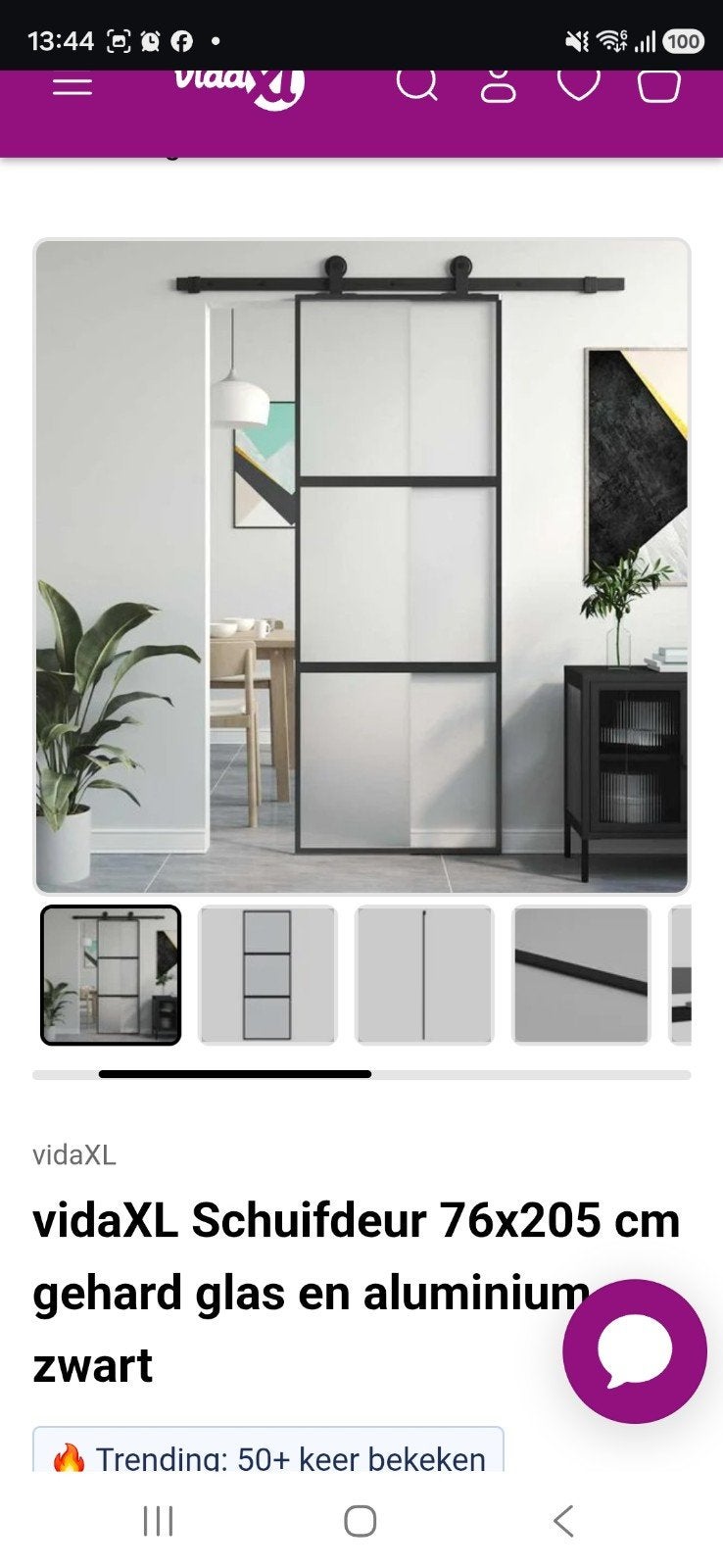 vidaXL Schuifdeur 76x205 cm gehard glas en aluminium zwart, Minder dan 80 cm, Binnendeur, Nieuw, Ophalen of Verzenden