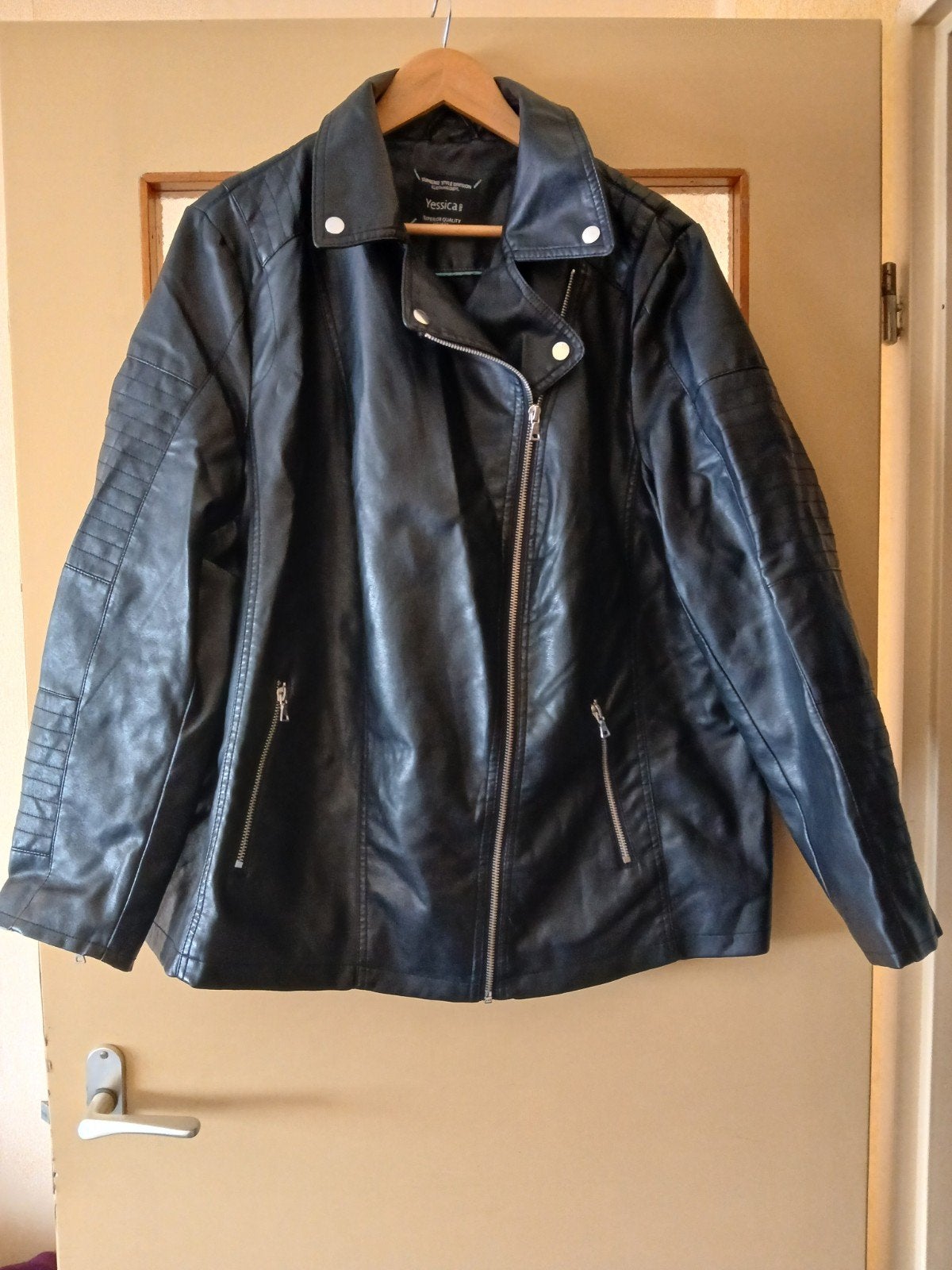 Lederlook biker jas, Ophalen of Verzenden, Zo goed als nieuw, Maat 46/48 (XL) of groter, Zwart