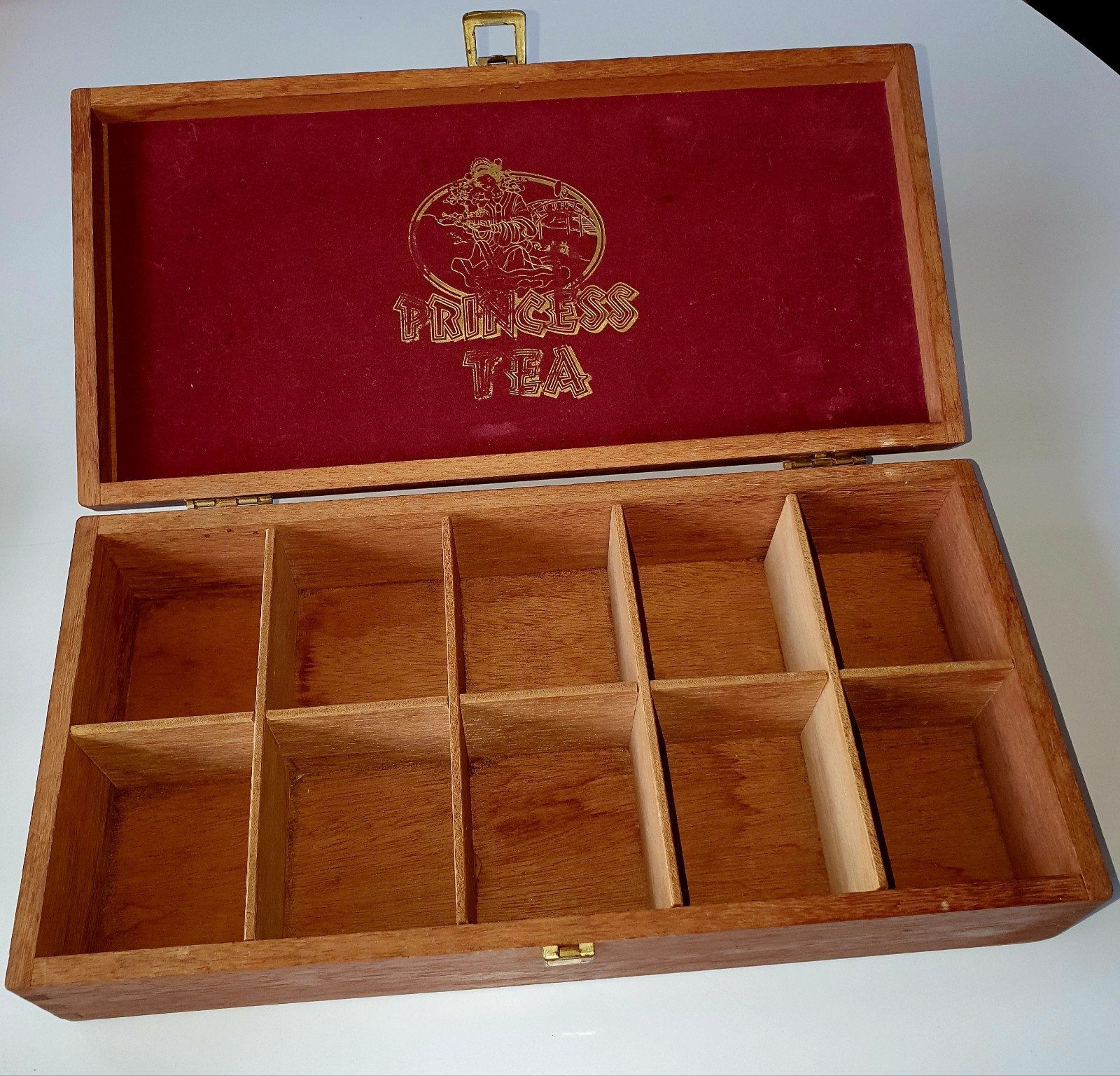 Theedoos vintage 10 vaks princess hout, Ophalen, Zo goed als nieuw, Hout, Bruin