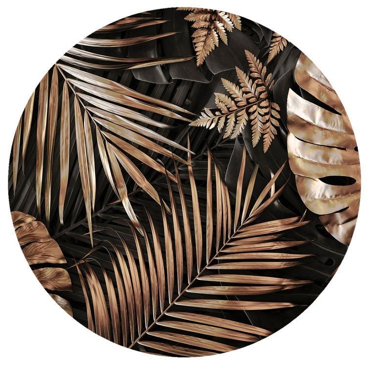 Behangcirkel Bladeren Zwart Rosé Goud, Botanisch, Muurcirkel, Verzenden, Nieuw, Wandcirkel