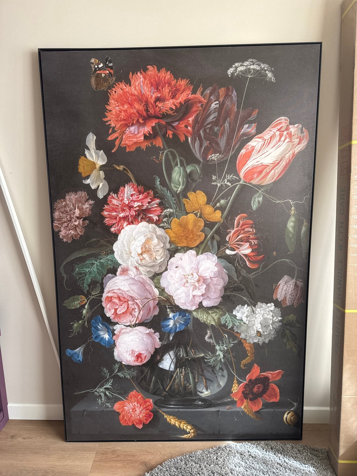 Prachtig bloemstilleven in klassieke stijl, Antiek en Kunst, Doek, Klassiek, Print, Ingelijst