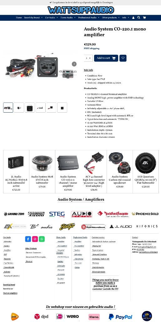 Audio System CO-220.1 Mono versterker inbouw module, Auto diversen, Autospeakers, Info@optimount.nl, Nieuw, Ophalen of Verzenden