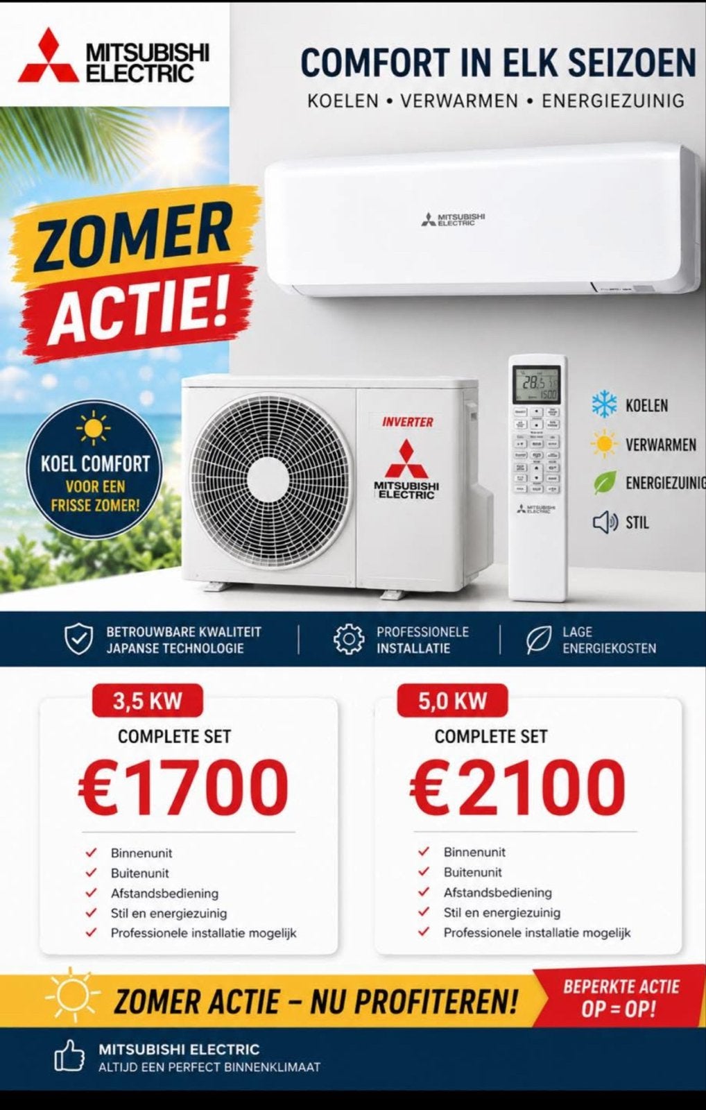 Mitsubishi Electric Airconditioning - Koelen & Verwarmen, Ophalen, Nieuw, Koelen en Ontvochtigen, Afstandsbediening