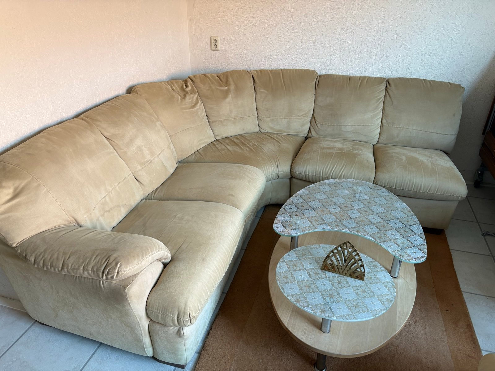Comfortabele hoekbank - Beige stof, Ophalen, Gebruikt, Stof