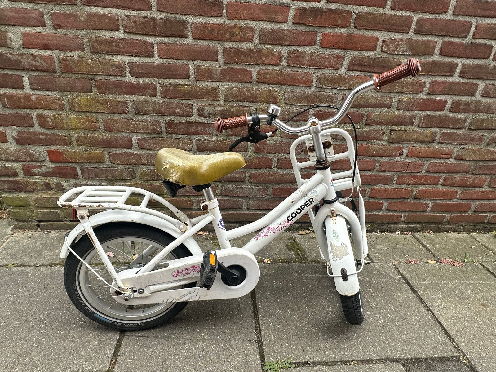 Kinderfiets Cooper wit - 12 inch, Fietsen en Brommers, Ophalen, Gebruikt, Terugtraprem, Minder dan 16 inch