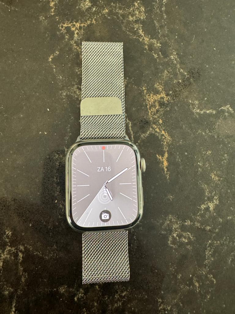 Apple Watch Series 8 RVS / Stainless Steel LTE 44mm, Sieraden, Tassen en Uiterlijk, Smartwatches, Zwart, IOS, Ophalen of Verzenden