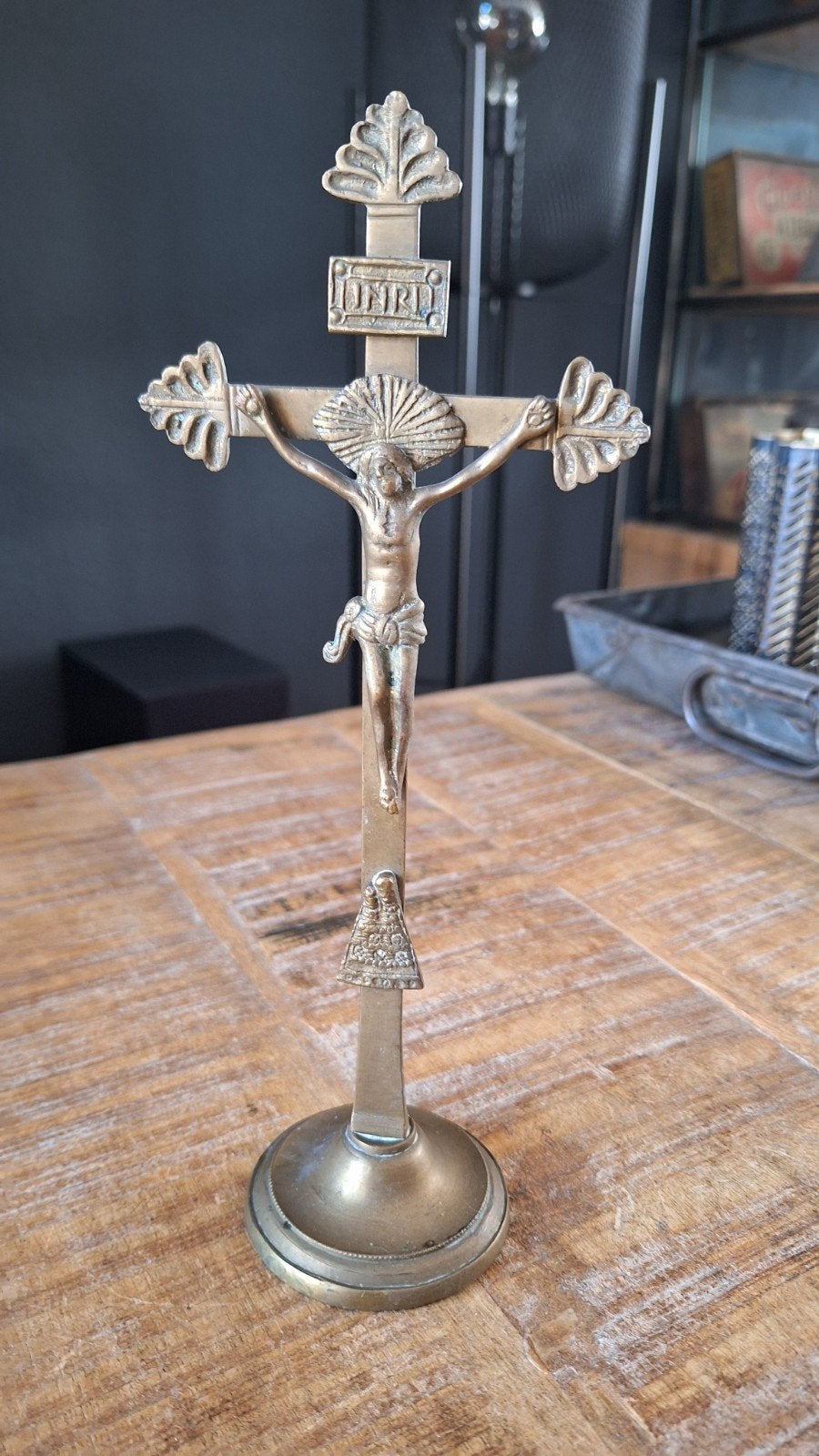 Antiek koper kruisje, zie foto's, Antiek en Kunst, Ophalen of Verzenden