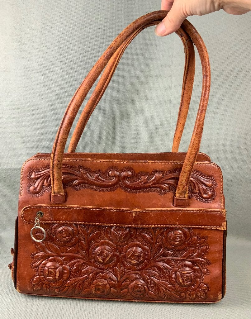 Vintage 70s Mont Abur handtas rundleer bruin, Ophalen of Verzenden, Gebruikt, Bruin, Handtas