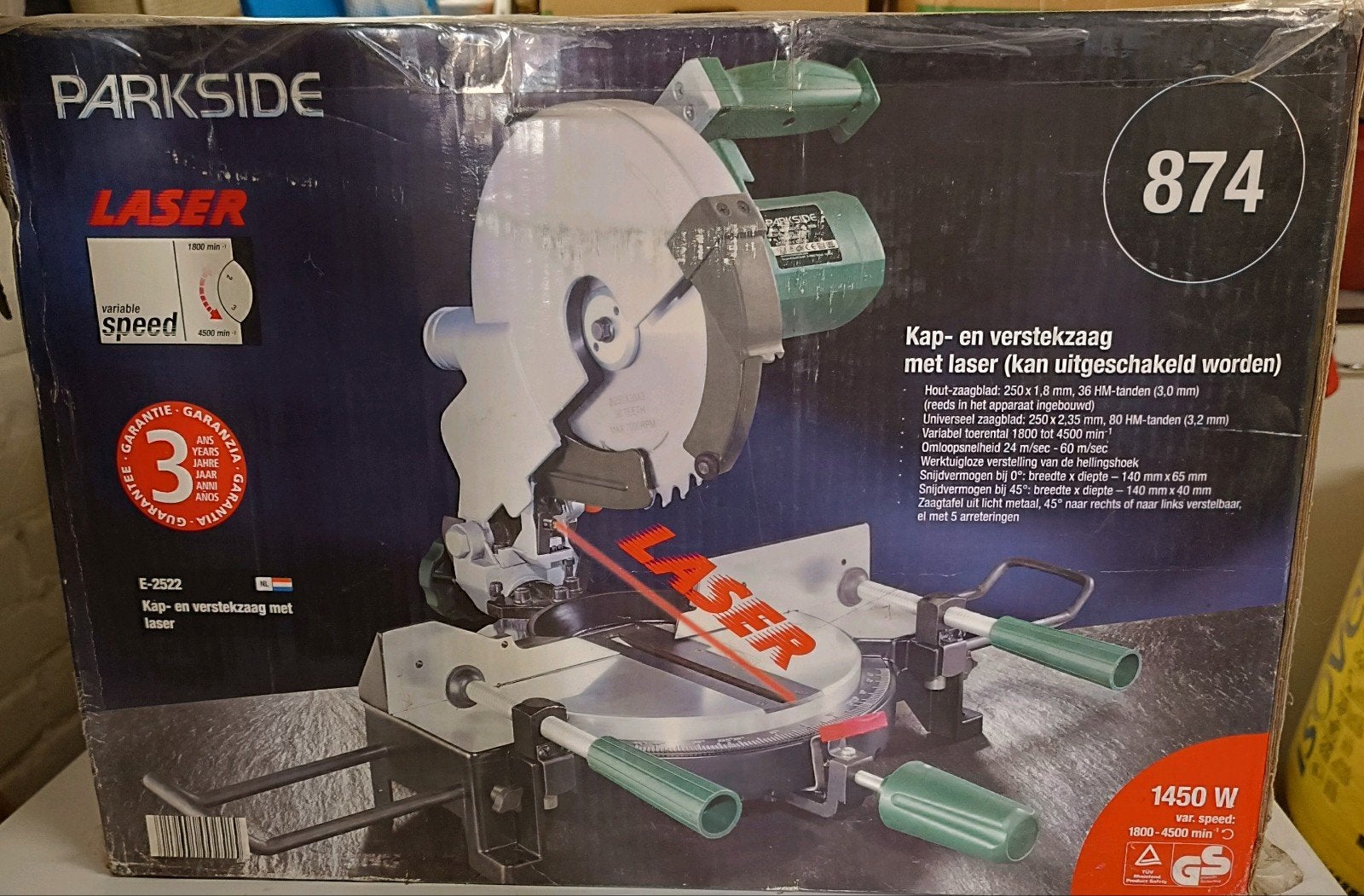 Parkside Kap- en verstekzaag met laser, nieuw in doos, Doe-het-zelf en Verbouw, Ophalen, Nieuw, Parkside, Afkortzaag