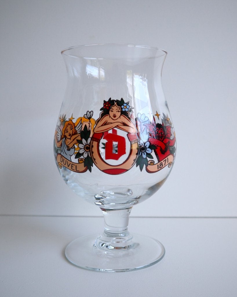 Duvel bier glas door M. Schiffmacher, Verzamelen, Biermerken, Ophalen of Verzenden, Zo goed als nieuw, Glas of Glazen, Duvel