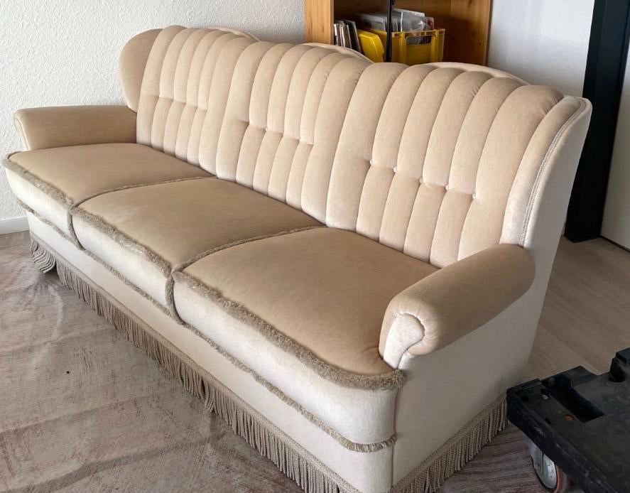 Bank Sofa Vintage.Nieuw gestoffeerd Franje barok beige TOP, Ophalen
