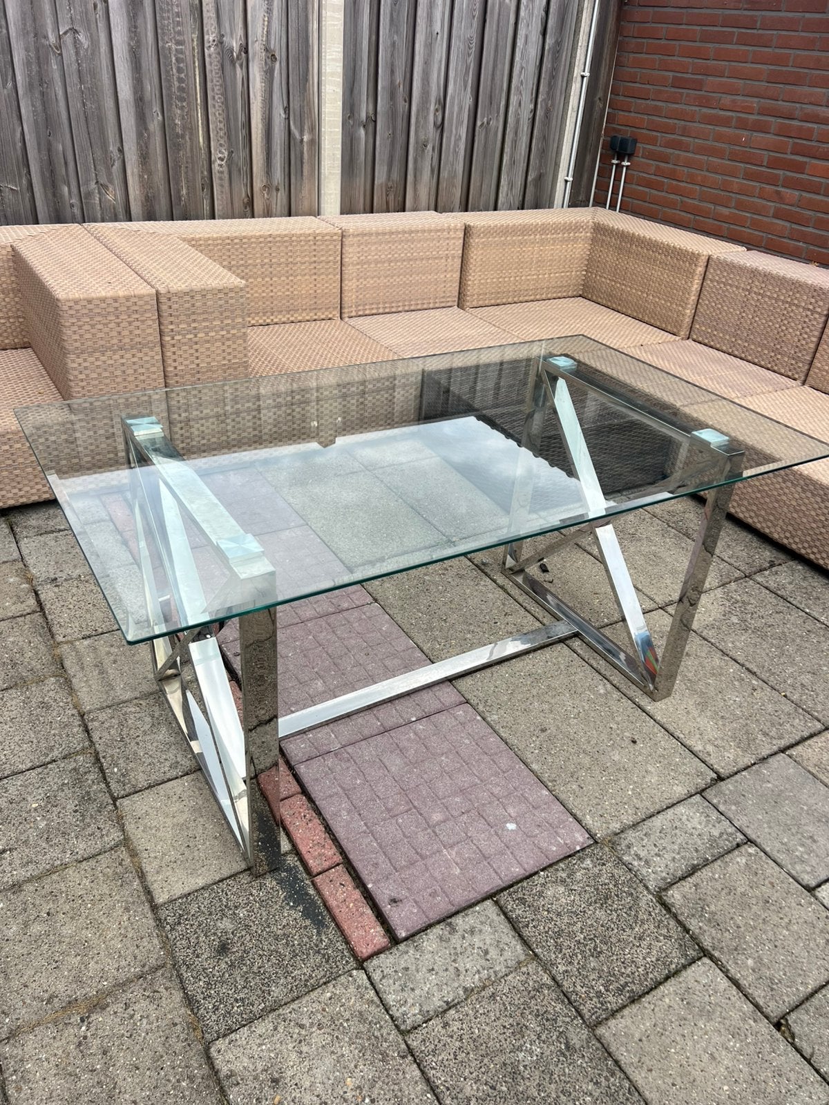 Te koop glazen luxe tafel Eric kuster style, Ophalen, Gebruikt, Vierkant