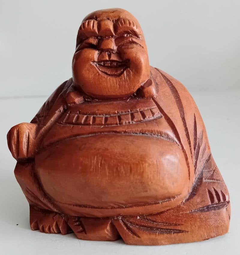 Mahoniehouten boeddha, Gebruikt, Ophalen of Verzenden, Hout, Bruin