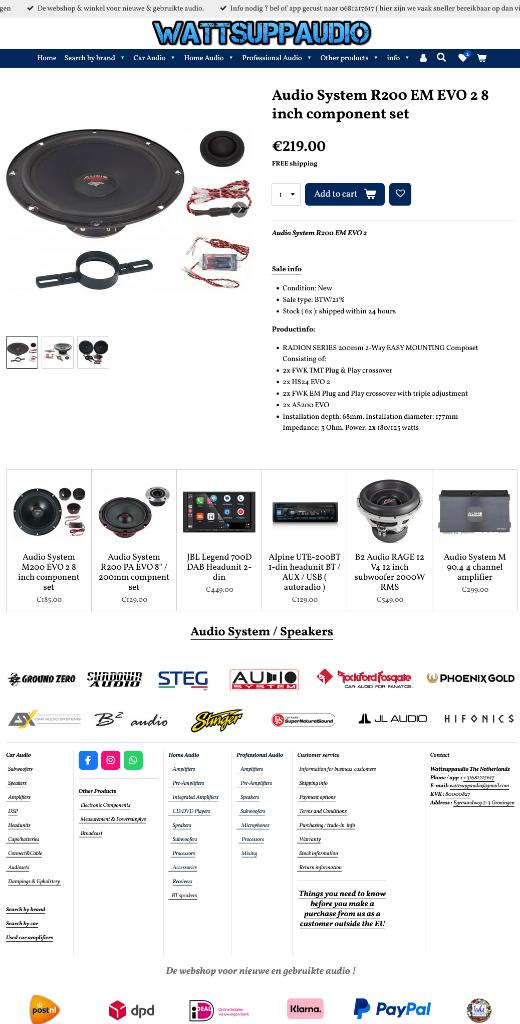 Audio System R200 EM EVO 2 8 inch Composet / speakers 20cm, Info@optimount.nl, Nieuw, Ophalen of Verzenden, Anholtseweg 48A 7091 HB DINXPERLO