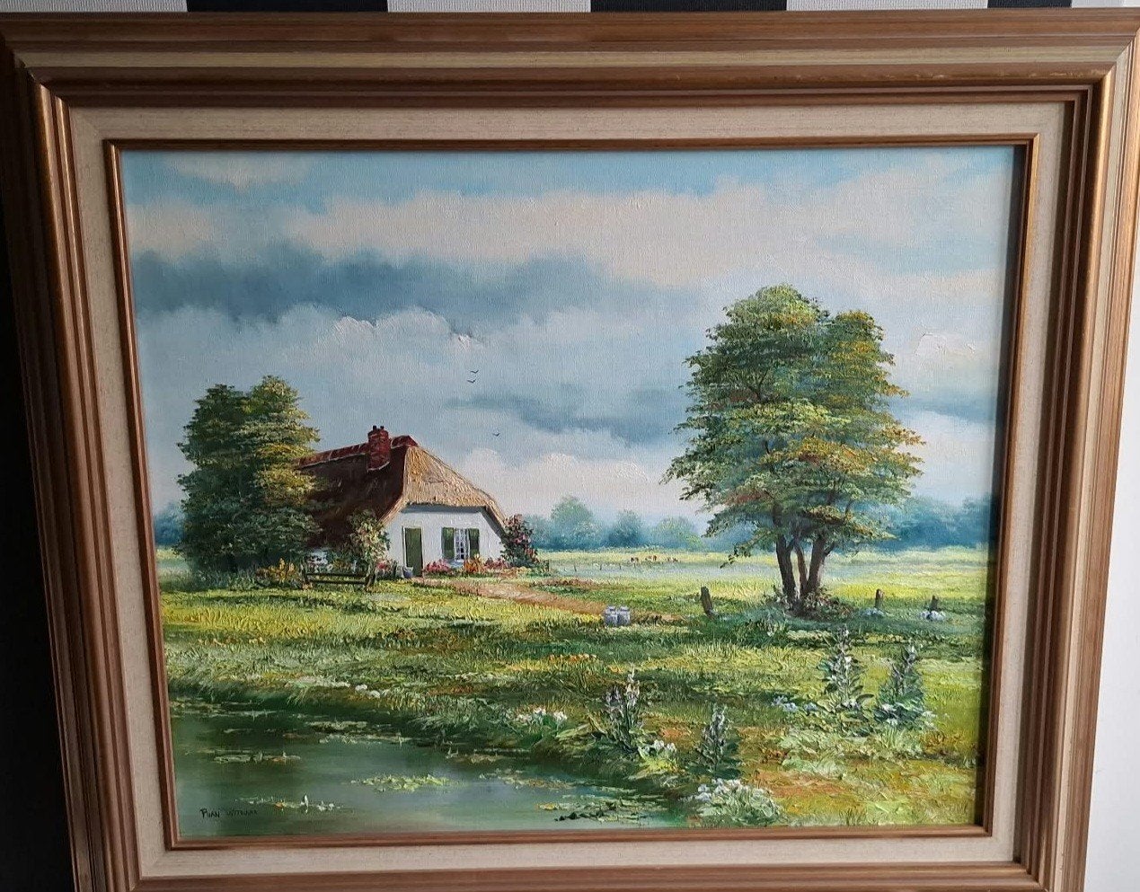 Origineel schilderij Rian Withaar - Landschap met boerderij, Ophalen, Landschap