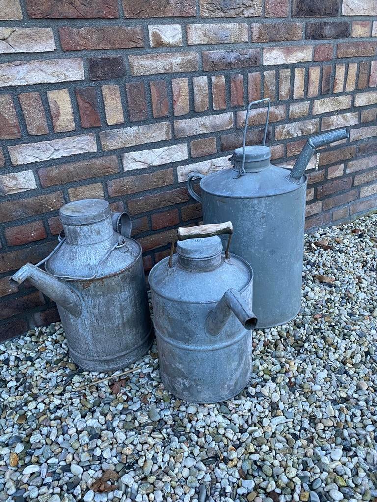 Brocante oude zinken oliekannen, diverse maten, Ophalen of Verzenden