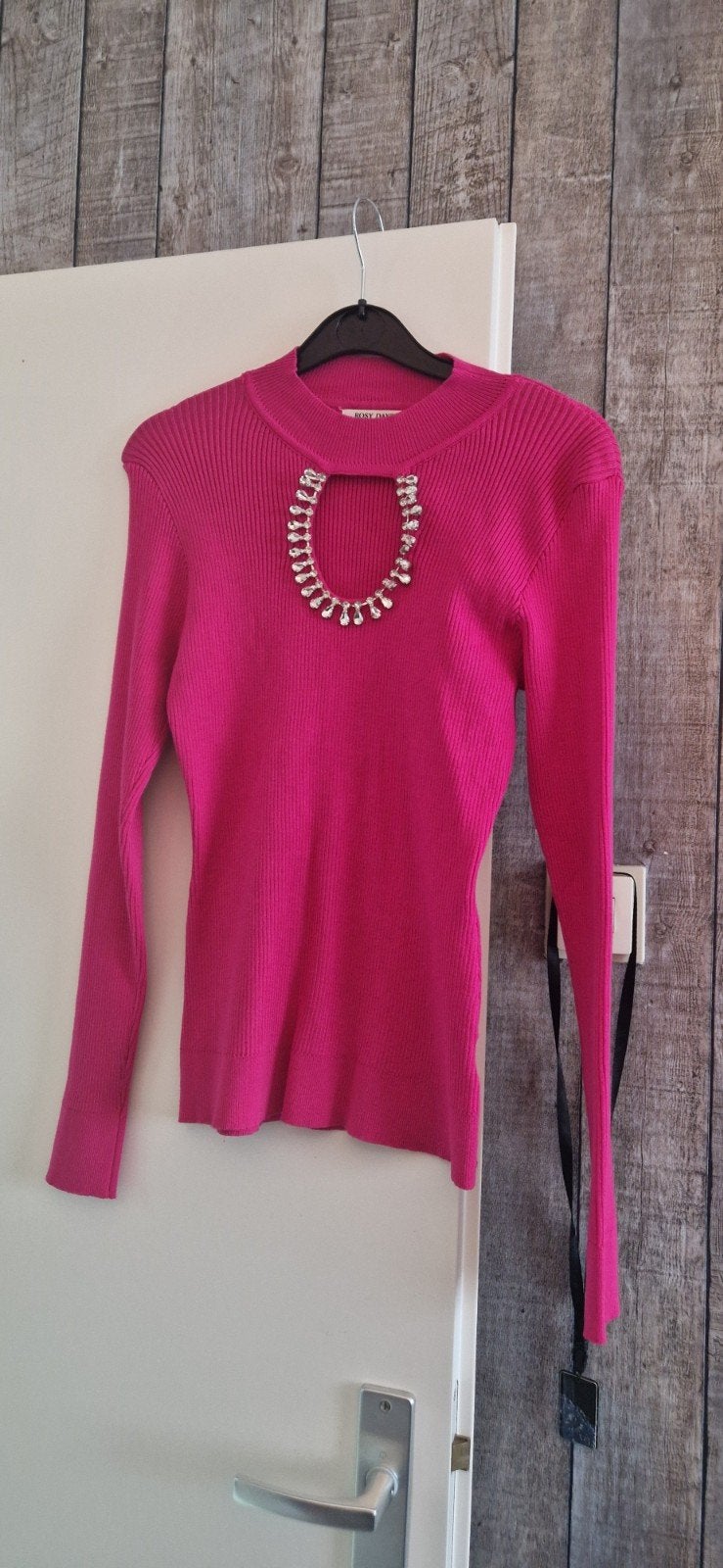 Rosy Days roze en groene trui met strass detail, one size, Maat 38/40 (M), Rosy Days, Ophalen of Verzenden, Zo goed als nieuw