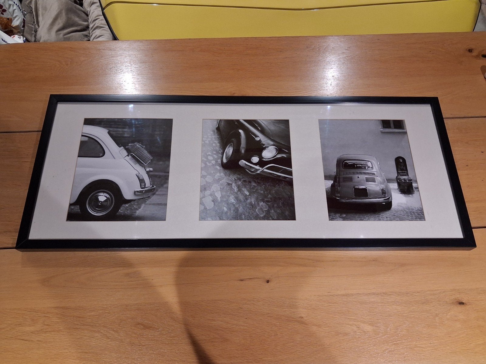 Schilderij Fiat 500 - Zwart-wit drieluik, Ophalen of Verzenden