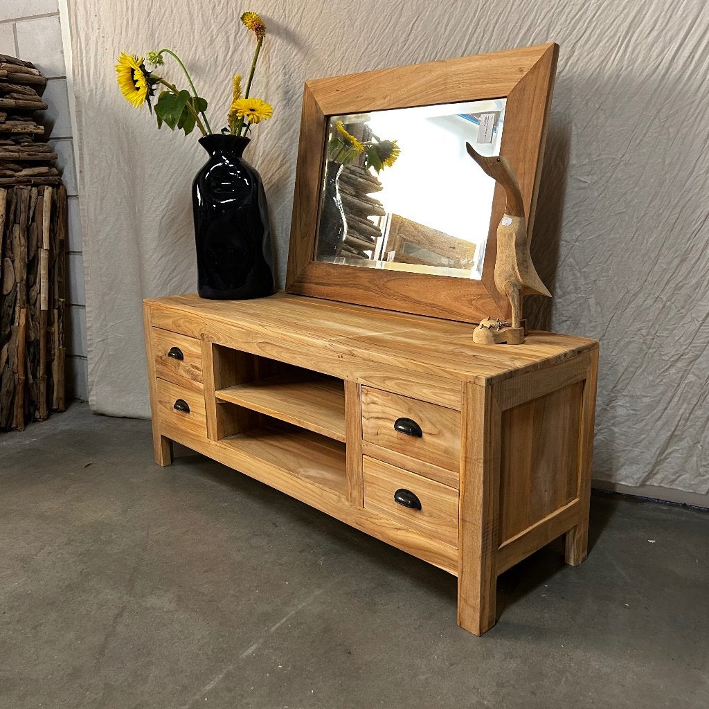 tv meubel teak - 120 cm met 4 lades - Gratis bezorgd, TTM Wonen, Meubels – (Perzische) Tapijten en Woonaccessoires, 100 tot 150 cm