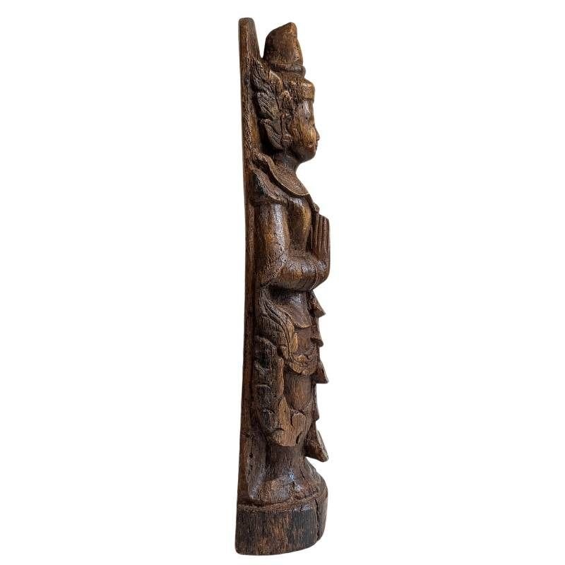Birmese Nat-figuur Thagyamin – houten tempelbeeld – 19e eeuw, Ophalen of Verzenden, Gebruikt, Hout, Oosters