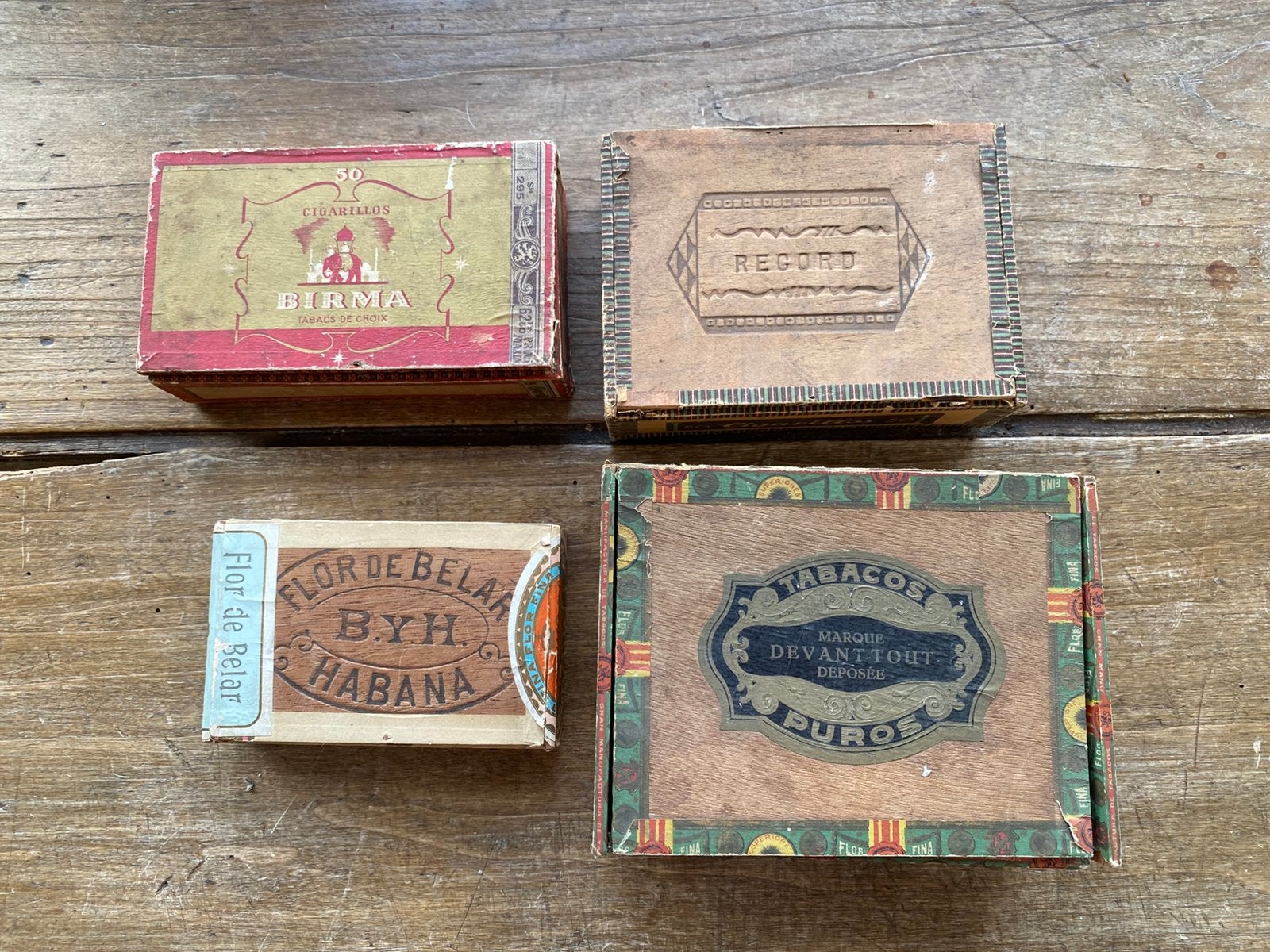 4 Antieke Houten sigarenkistjes. Zie foto’s., Ophalen of Verzenden, Gebruikt, Tabaksdoos of Verpakking
