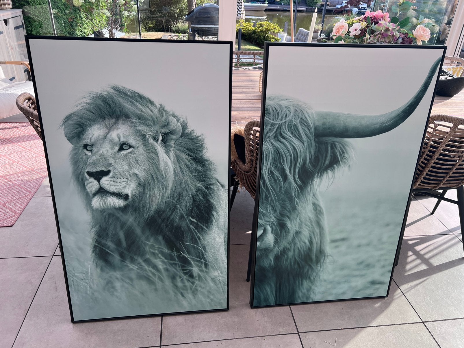 Wanddecoraties van leeuw en Schotse hooglander., Ophalen, Zo goed als nieuw, Met ophangsysteem, Zwart