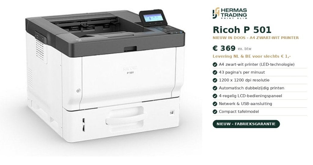 Ricoh P 501 – Nieuw in Doos | A4 Zwart-wit Printer, Computers en Software, Ricoh, Zwart-en-wit printen, Printer, 20 Triton Street  London  NW1 3BF