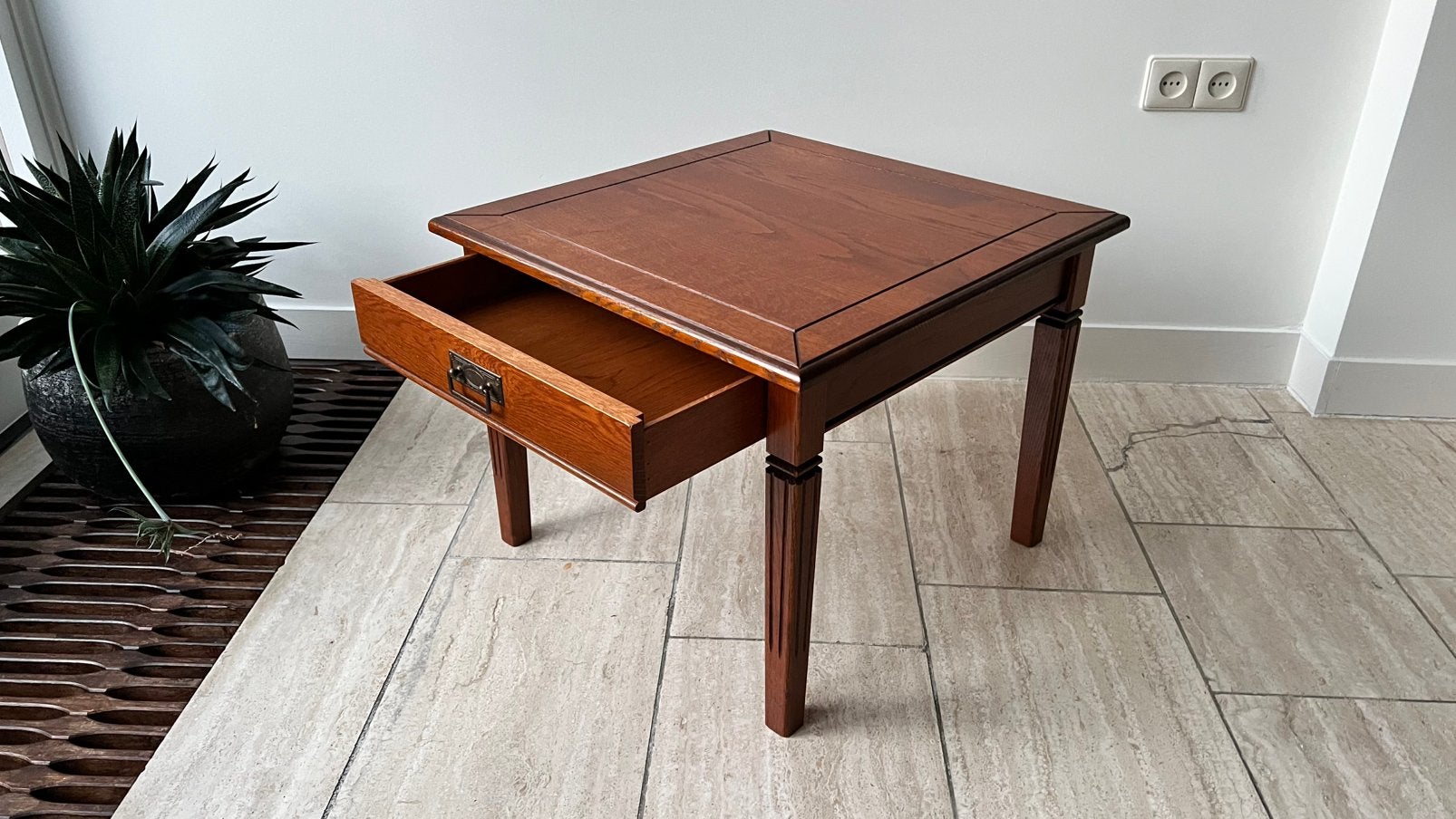 3 klassieke side tables van massief kersenhout met lade, Ophalen, Zo goed als nieuw, Rechthoekig, Kersenhout