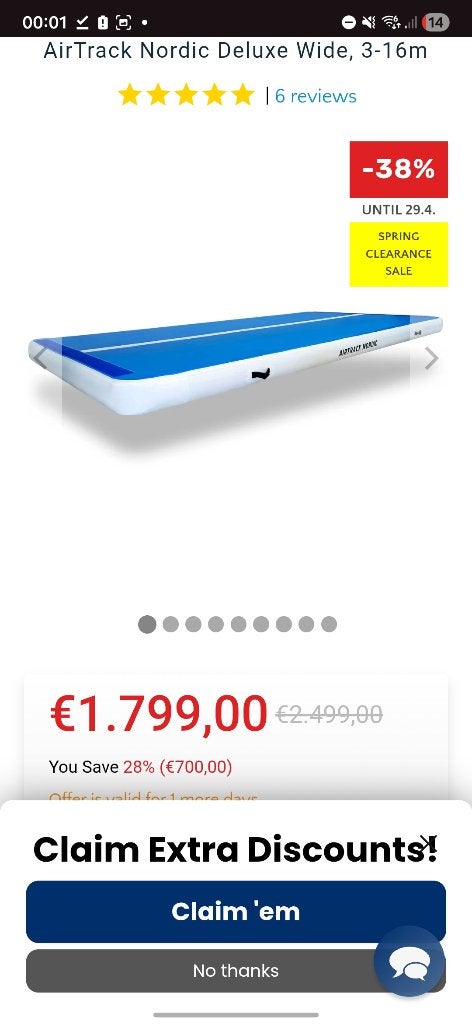 Airtrack Nordic deluxe Wide 6 meter, Kindermaat 122 t/m 140, Ophalen, Zo goed als nieuw, Materiaal