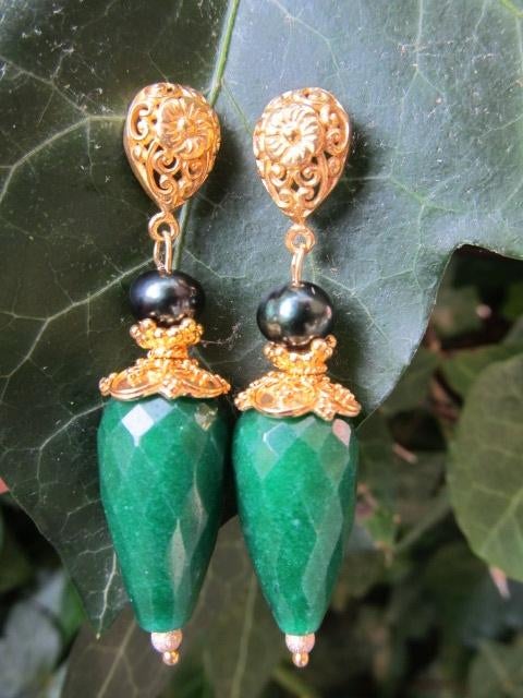 Oorbellen Jasmijne jade-parel-kraaltje steker goud, Ophalen, Nieuw