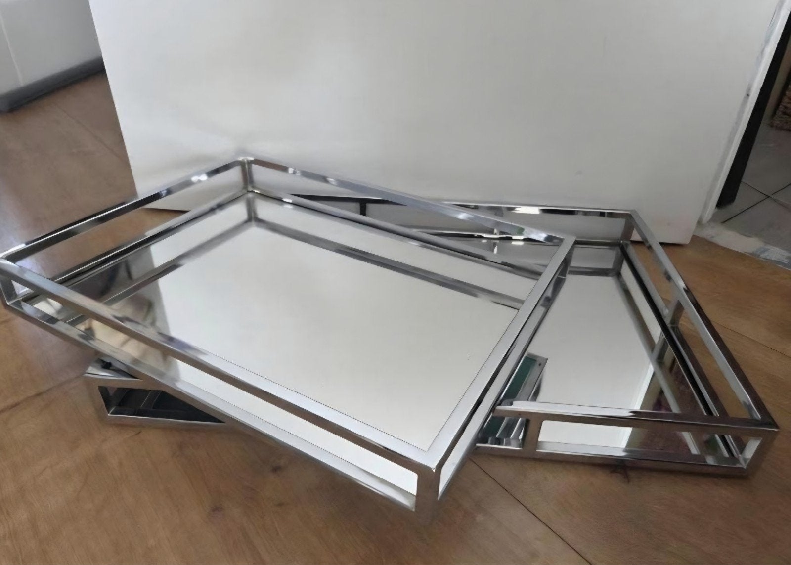 Zilver spiegel glas dienblad tray schaal plateau, Ophalen, Zo goed als nieuw