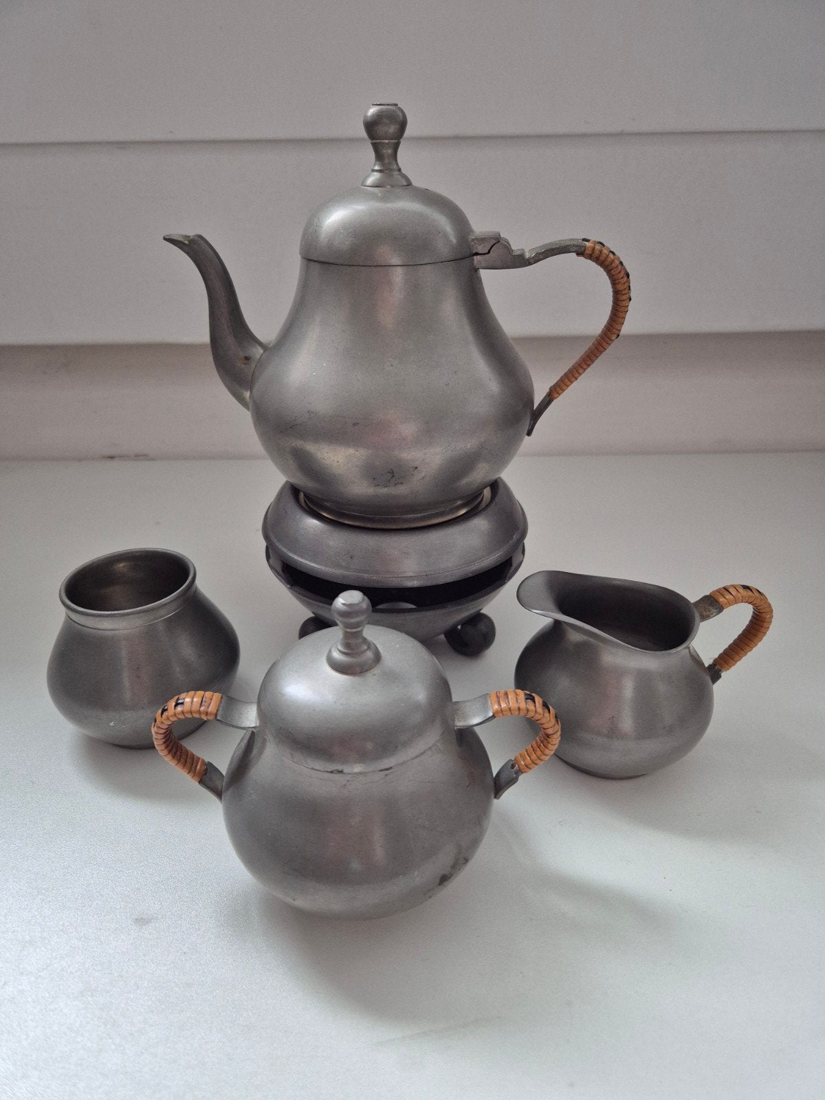 Antiek tinnen theeservies, Ophalen of Verzenden